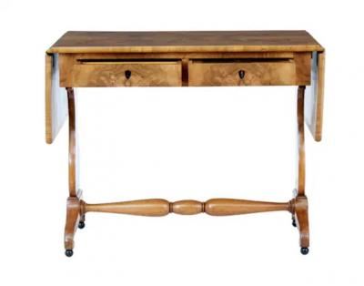Swedish Empire Revival 1870s Birch Sofa Table with Drop Leaves and Carved Legs