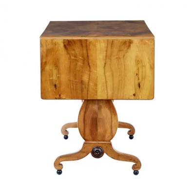 Swedish Empire Revival 1870s Birch Sofa Table with Drop Leaves and Carved Legs