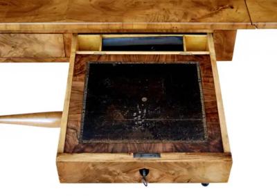 Swedish Empire Revival 1870s Birch Sofa Table with Drop Leaves and Carved Legs