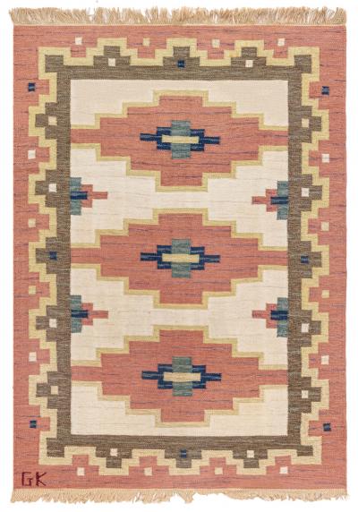 Swedish Flat Weave Rug Signed by GK 