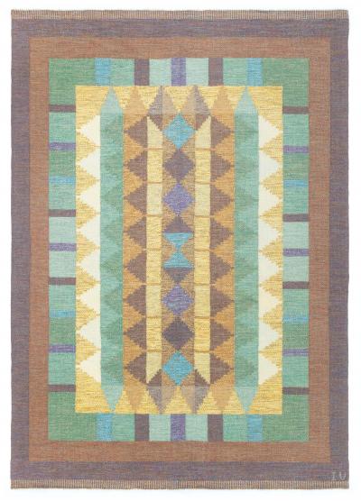 Swedish Flat Weave Rug Signed with Initials IV 