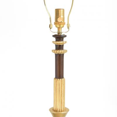 Swedish Grace Art Deco stained wood and gilt table lamp with a column form 