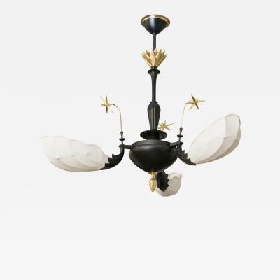 Swedish Grace Patinated and Polished Brass 3 Arm Chandelier