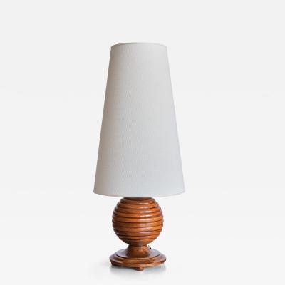 Swedish Grace Sphere Shaped Table Lamp in Reeded Birch Wood Sweden 1930s