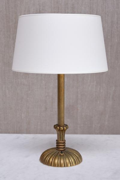 Swedish Grace Table Lamp in Fluted and Reeded Patinated Brass Sweden 1930s