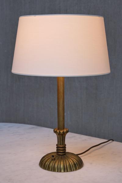 Swedish Grace Table Lamp in Fluted and Reeded Patinated Brass Sweden 1930s