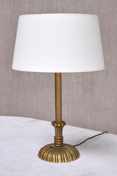 Swedish Grace Table Lamp in Fluted and Reeded Patinated Brass Sweden 1930s
