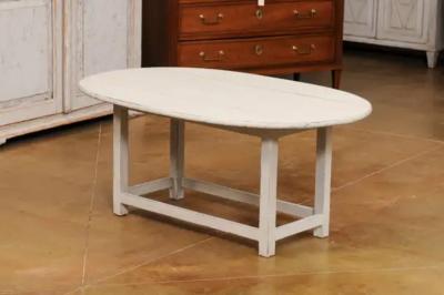 Swedish Grey Painted Oval Top Drop Leaf Coffee Table from the 20th Century