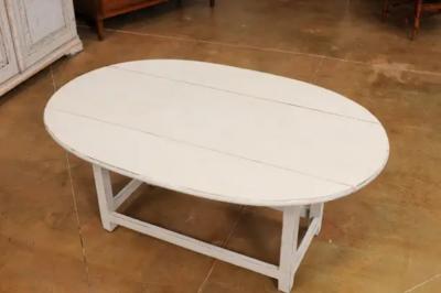 Swedish Grey Painted Oval Top Drop Leaf Coffee Table from the 20th Century