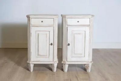 Swedish Gustavian 1880s Light Gray Nightstands with Drawers and Doors a Pair