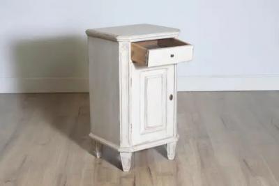 Swedish Gustavian 1880s Light Gray Nightstands with Drawers and Doors a Pair