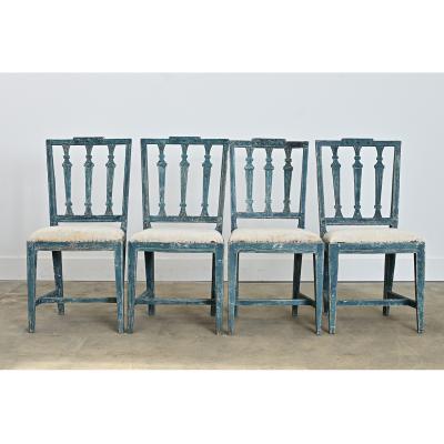 Swedish Gustavian 18th Century Set of Four Painted Side Chairs