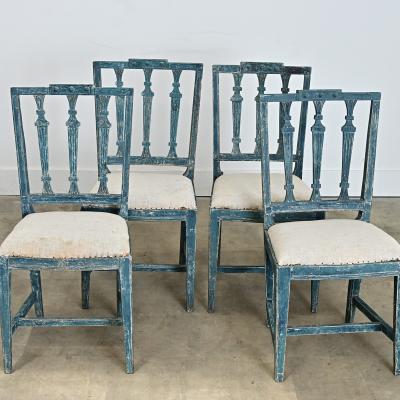 Swedish Gustavian 18th Century Set of Four Painted Side Chairs