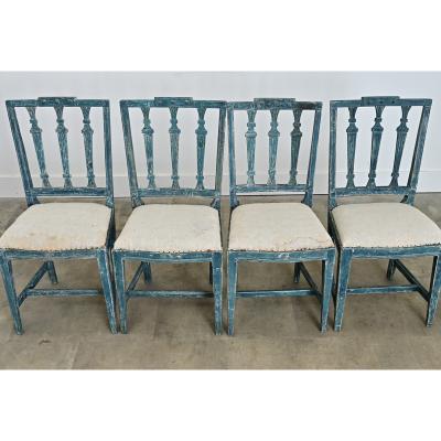 Swedish Gustavian 18th Century Set of Four Painted Side Chairs