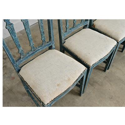 Swedish Gustavian 18th Century Set of Four Painted Side Chairs