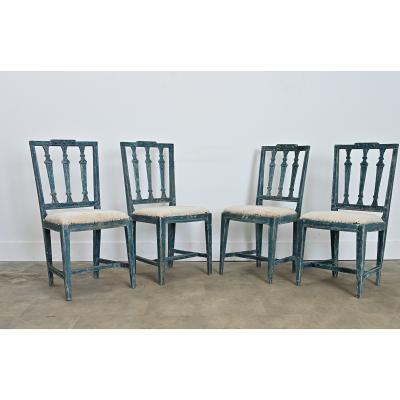 Swedish Gustavian 18th Century Set of Four Painted Side Chairs