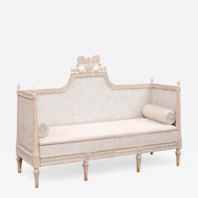 Swedish Gustavian Period 1780s Painted Wood Sofa with Carved Crest and Apron