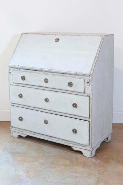 Swedish Gustavian Period 1790s Painted Slant Front Secretary with Three Drawers