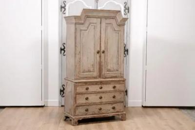 Swedish Gustavian Period 1802 Painted Wood Cupboard with Doors and Drawers