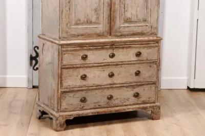 Swedish Gustavian Period 1802 Painted Wood Cupboard with Doors and Drawers