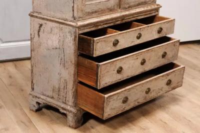 Swedish Gustavian Period 1802 Painted Wood Cupboard with Doors and Drawers
