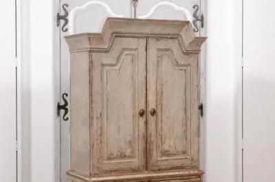 Swedish Gustavian Period 1802 Painted Wood Cupboard with Doors and Drawers