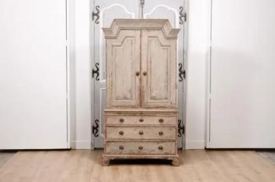 Swedish Gustavian Period 1802 Painted Wood Cupboard with Doors and Drawers