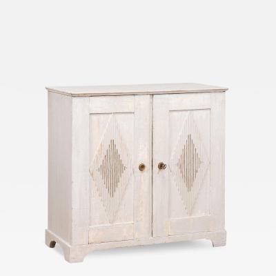 Swedish Gustavian Period 1810s Dove Gray Painted Sideboard with Diamond Motifs