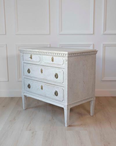 Swedish Gustavian Period Painted Three Drawer Chest with Dentil Molding