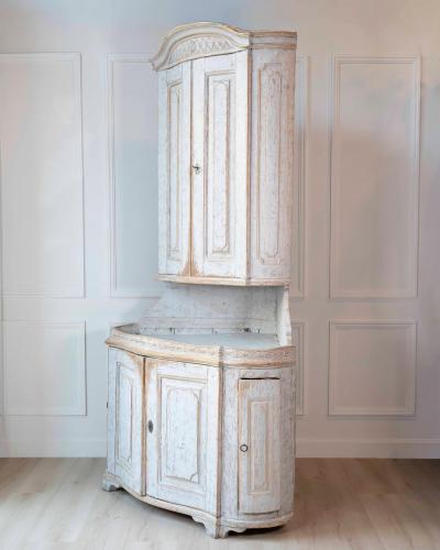 Swedish Gustavian Period Two Part Corner Cabinet with Original Paint Late 18th