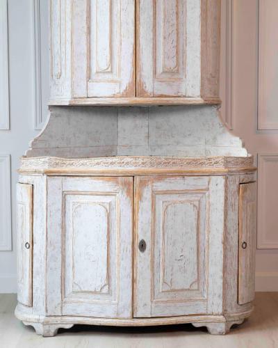 Swedish Gustavian Period Two Part Corner Cabinet with Original Paint Late 18th