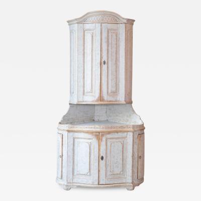 Swedish Gustavian Period Two Part Corner Cabinet with Original Paint Late 18th
