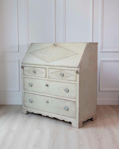Swedish Gustavian Slant Front Secretary in Original Cream Paint 19th Century