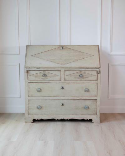 Swedish Gustavian Slant Front Secretary in Original Cream Paint 19th Century