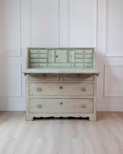 Swedish Gustavian Slant Front Secretary in Original Cream Paint 19th Century