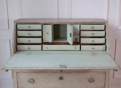 Swedish Gustavian Slant Front Secretary in Original Cream Paint 19th Century