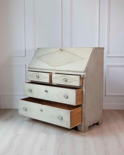 Swedish Gustavian Slant Front Secretary in Original Cream Paint 19th Century