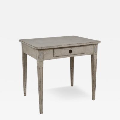 Swedish Gustavian Style 1850s Painted Desk with Single Drawer and Tapered Legs