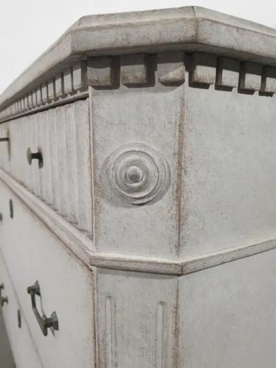 Swedish Gustavian Style 1860s Gray Painted Three Drawer Chest with Carved Drawer