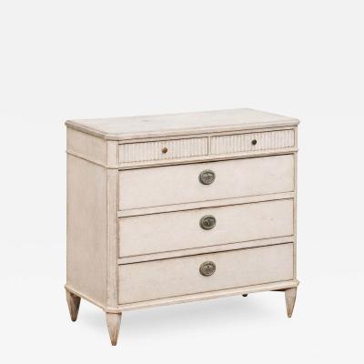 Swedish Gustavian Style 1860s Painted Chest with Five Drawers and Fluted Motifs
