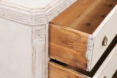 Swedish Gustavian Style 1860s Painted Three Drawer Chest with Greek Key Frieze