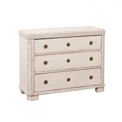 Swedish Gustavian Style 1860s Painted Three Drawer Chest with Greek Key Frieze