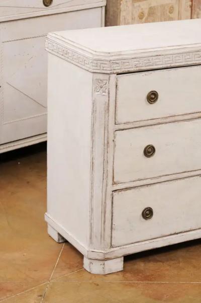 Swedish Gustavian Style 1860s Painted Three Drawer Chest with Greek Key Frieze