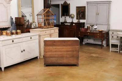 Swedish Gustavian Style 1860s Painted Three Drawer Chest with Greek Key Frieze