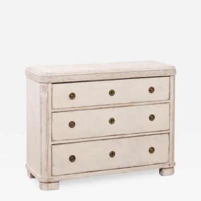 Swedish Gustavian Style 1860s Painted Three Drawer Chest with Greek Key Frieze