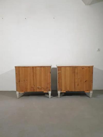 Swedish Gustavian Style 1870s Gray Painted and Carved Three Drawer Chests Pair