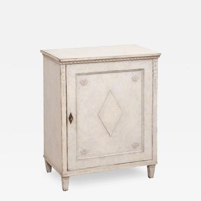 Swedish Gustavian Style 1880s Painted Cabinet with Carved Diamond and Rosettes