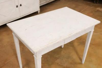 Swedish Gustavian Style 1880s Painted Wood Table with Carved Rosettes and Beads