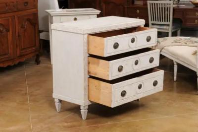 Swedish Gustavian Style 1880s Three Drawer Painted Chest with Carved D cor