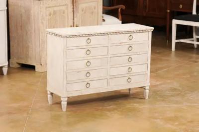 Swedish Gustavian Style 1890s Apothecary Chest with 10 Drawers and Carved Dentil
